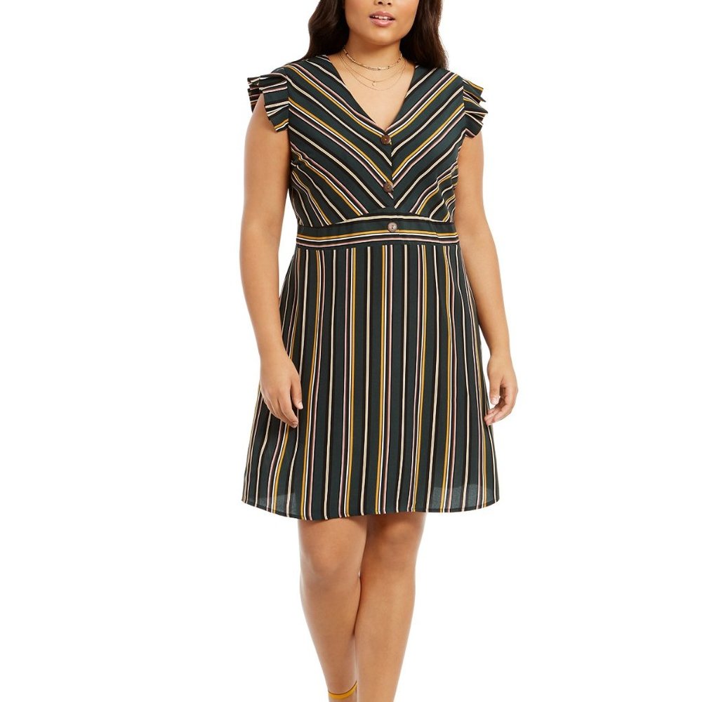 Monteau Plus Size Ruffle-Sleeve Fit & Flare Dress